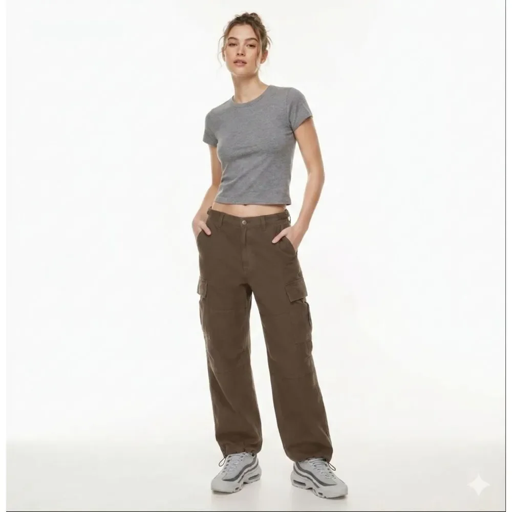 TNA Aritzia Supply Cargo Pants Size 6 Rich Mocha Relaxed Adjustable